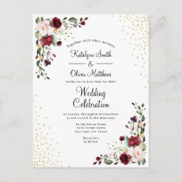 Burgundy Floral Gold Folie Wasserfarbenprägung Einladungspostkarte