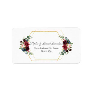 Burgundy Floral Gold Hexagon Rahmen Wedding Adressaufkleber