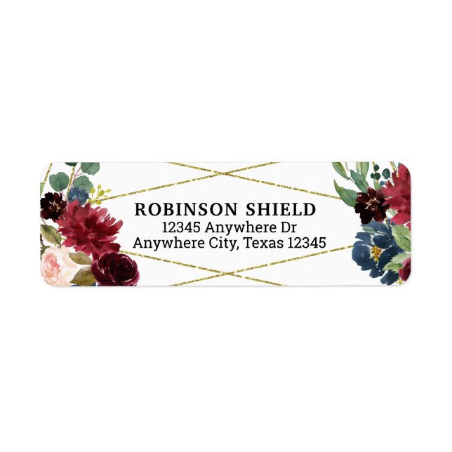 Burgundy Floral Gold Hochzeitsplattform (Vorne)