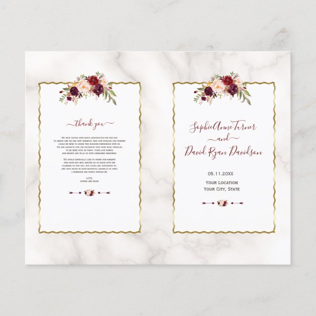 Burgundy Floral Gold Marmorkalligrafie-Programm (Vorderseite)