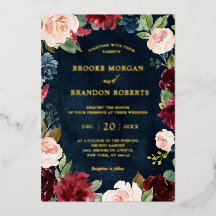 Burgundy Floral Gold Navy Blauer Rustikaler Hochze
