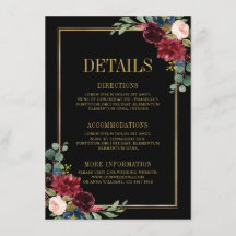 Burgundy Floral Gold Navy Blue Wedding Details ENC