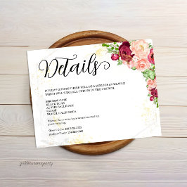 Burgundy Floral Gold Polygonal Geometric Wedding Begleitkarte