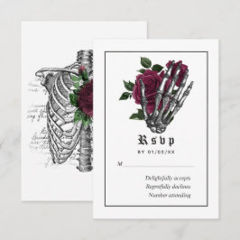 Burgundy Floral Gothic Skeleton Wedding RSVP Karte