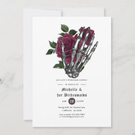 Burgundy Floral Gothic Skulls Bridesmaids Luncheon Einladung