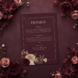 Burgundy Floral Gothic Wedding Details Card Einladung