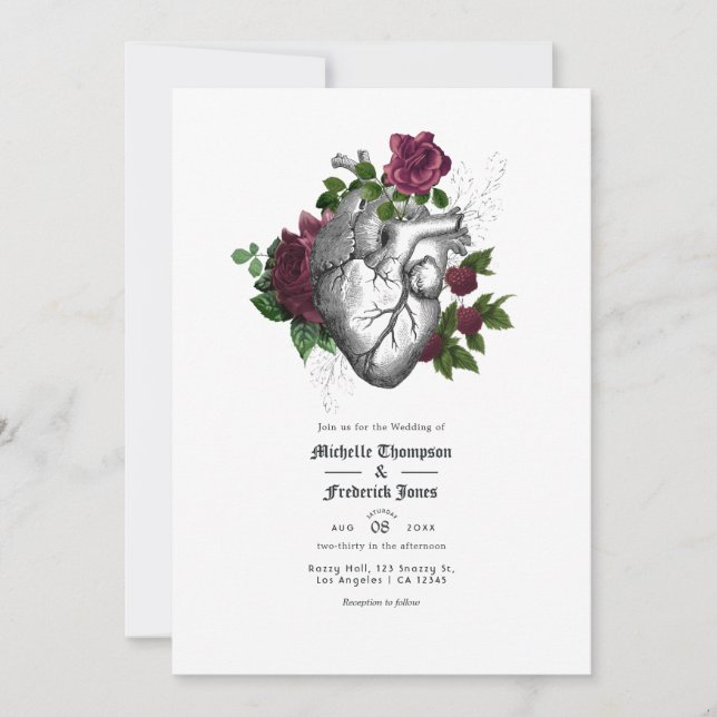 Burgundy Floral Gothic Wedding Invitation (Devant)