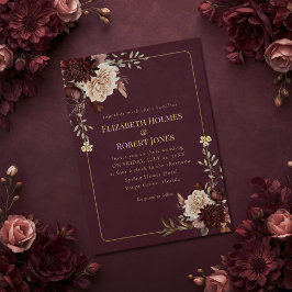 Burgundy Floral Gothic Wedding Invitation Einladung