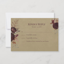 Burgundy Floral Gothic Wedding RSVP Card