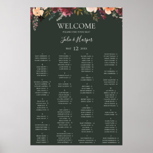Burgundy Floral   Green Alphabetic Seating Chart Poster