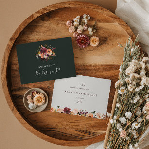 Burgundy Floral   Green Bridesmaid Vorschlagskarte Einladung