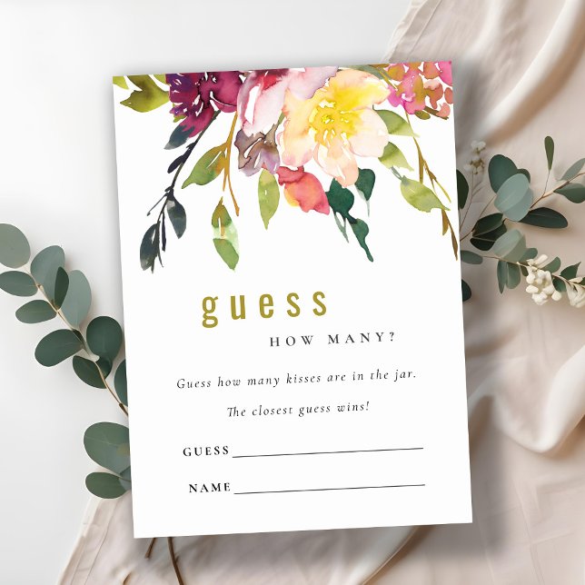 Burgundy Floral Guess Wie viele Kisses Game Card Begleitkarte (Von Creator hochgeladen)
