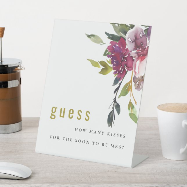 Burgundy Floral Guess Wie viele Kisses Game Sockelschild (In SItu)