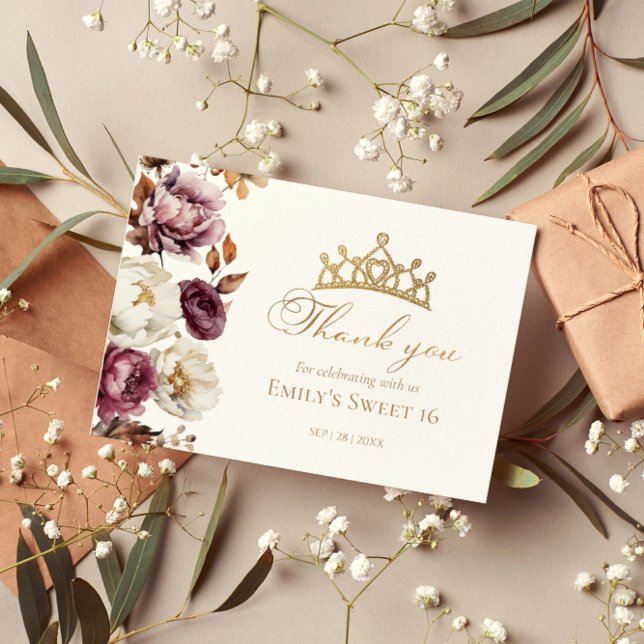 Burgundy Floral Herbst Süße 16 Dankeschön Karten (Von Creator hochgeladen)