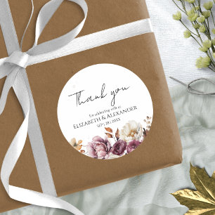 Burgundy Floral Hochzeit im Herbst danke Ihnen Sti Runder Aufkleber