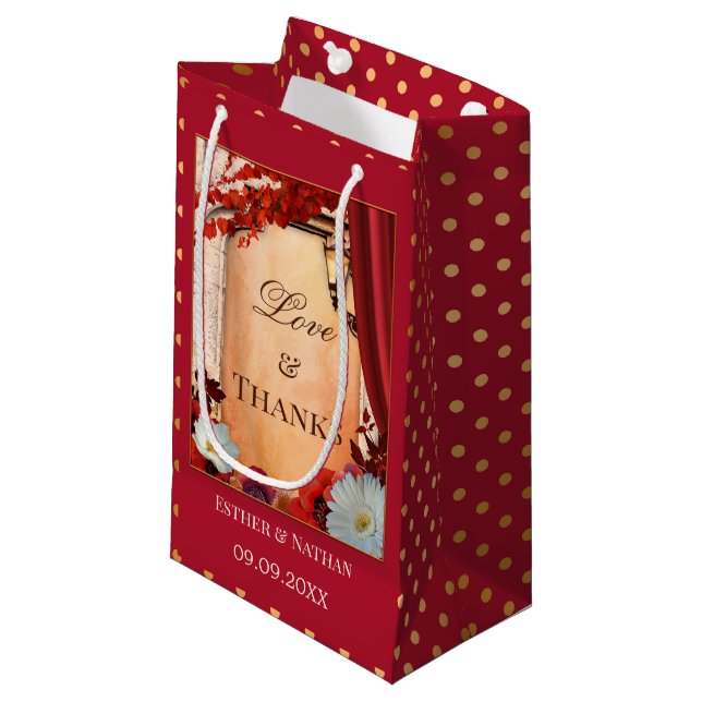Burgundy Floral Hochzeit im Herbst Gevor Kleine Geschenktüte (Vorderseite Schrägansicht)