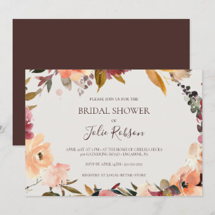 Burgundy Floral   Horizontales Beige Brautparty Einladung