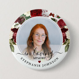 Burgundy Floral in Love Memory Foto Memorial Button