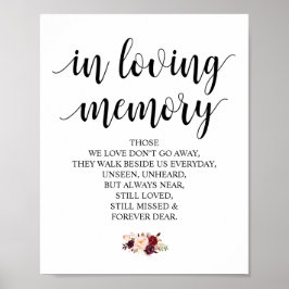 Burgundy floral in Love Memory Memorial Signatur Poster
