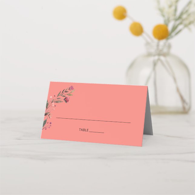 Burgundy Floral | Korallenhochzeit Platzkarte (Vorderseite)
