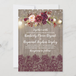 Burgundy Floral Lace Rustikale Hochzeit Einladung