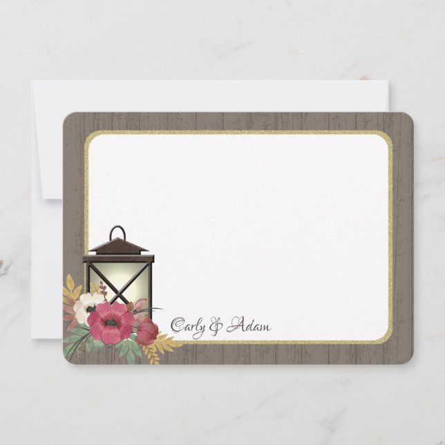 Burgundy Floral Lantern Rustic Vielen Dank Dankeskarte (Vorderseite)