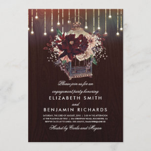 Burgundy Floral Lantern Rustikale Engagement Parte Einladung