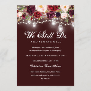Burgundy Floral Lights Vow Renewal Jubiläum Einladung