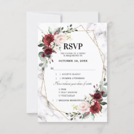 Burgundy Floral Marble Geometric Wedding RSVP Karte