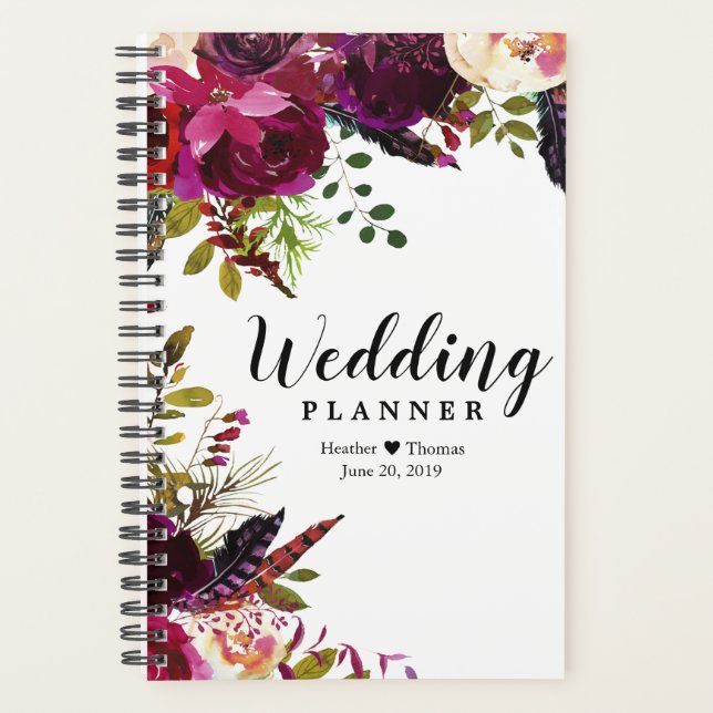 Burgundy Floral Mariage Daily Planner (Devant)