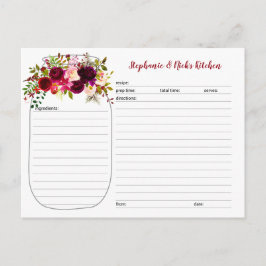Burgundy Floral Mason Jar Neu verheiratete Rezepti Postkarte