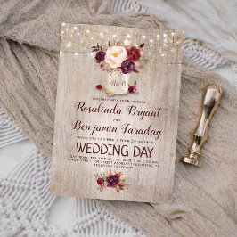 Burgundy Floral Mason Jar Rustic Wedding Einladung