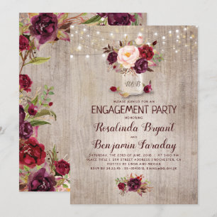 Burgundy Floral Mason Jar Rustikale Engagement Par Einladung