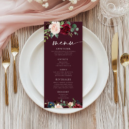 Burgundy Floral Menu Menükarte
