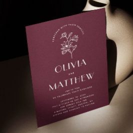 Burgundy Floral Minimalistisch Wedding | QR und Fo Einladung