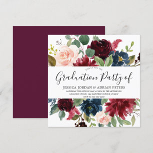 Burgundy Floral Modern Graduation Party Einladung