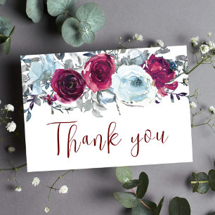 Burgundy Floral Modern Wedding Vielen Dank Postkarte