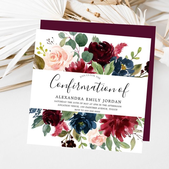 Burgundy Floral Moderne Aquarellfarbenbestätigung Einladung (Von Creator hochgeladen)