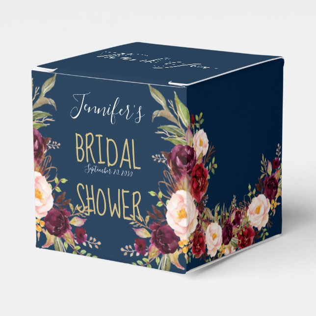 Burgundy Floral Navy Blauer Rustikaler Brautparty Geschenkschachtel (Vorderseite)