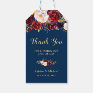 Burgundy Floral Navy Blue Gastgeschenk Hochzeit Vi Geschenkanhänger