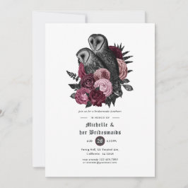 Burgundy Floral Owls Gothic Bridesmaids Luncheon Einladung
