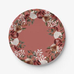 Burgundy Floral Paper Plate Pappteller