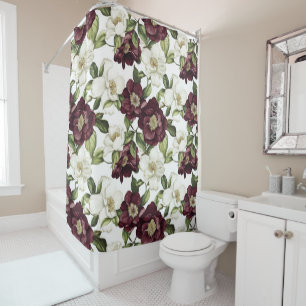 Burgundy Floral Pattern Duschvorhang