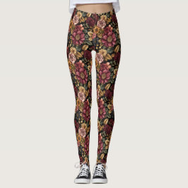 Burgundy Floral Pattern Leggings