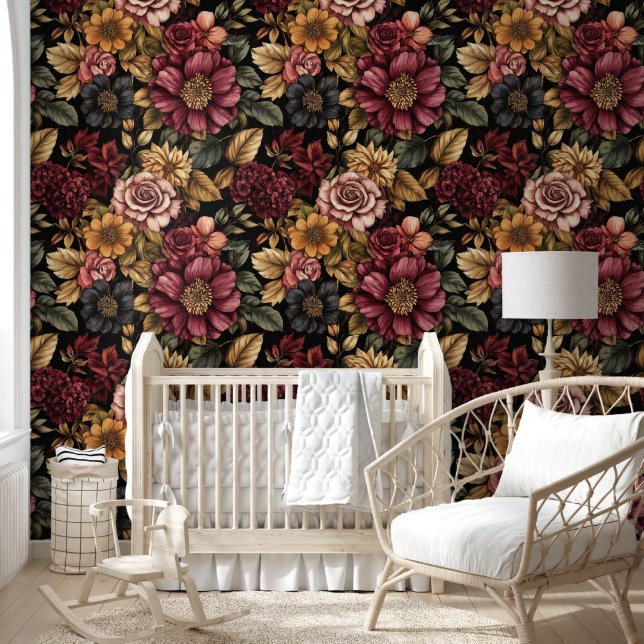 Burgundy Floral Pattern Tapete (Kinder)