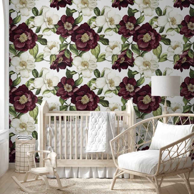 Burgundy Floral Pattern Tapete (Kinder)