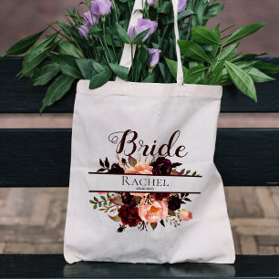 Burgundy Floral   Personalisierte Hochzeit Tragetasche