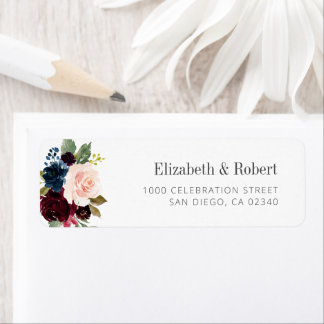 burgundy floral personnalisé étiquette de adresse
