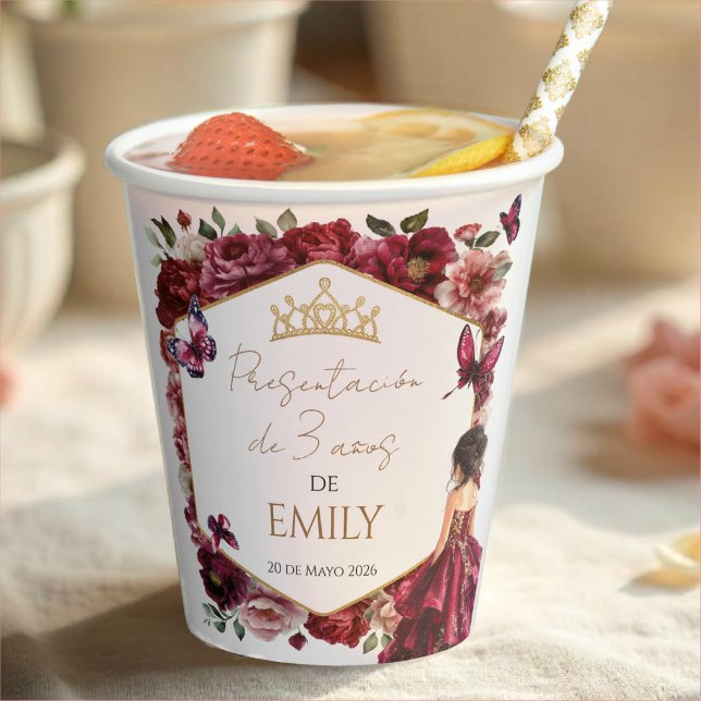 Burgundy Floral Presentación de 3 años Pappbecher (Von Creator hochgeladen)