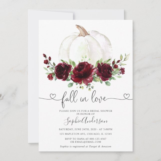 Burgundy Floral Pumpkin Fall in Liebe Brautparty Einladung (Vorderseite)
